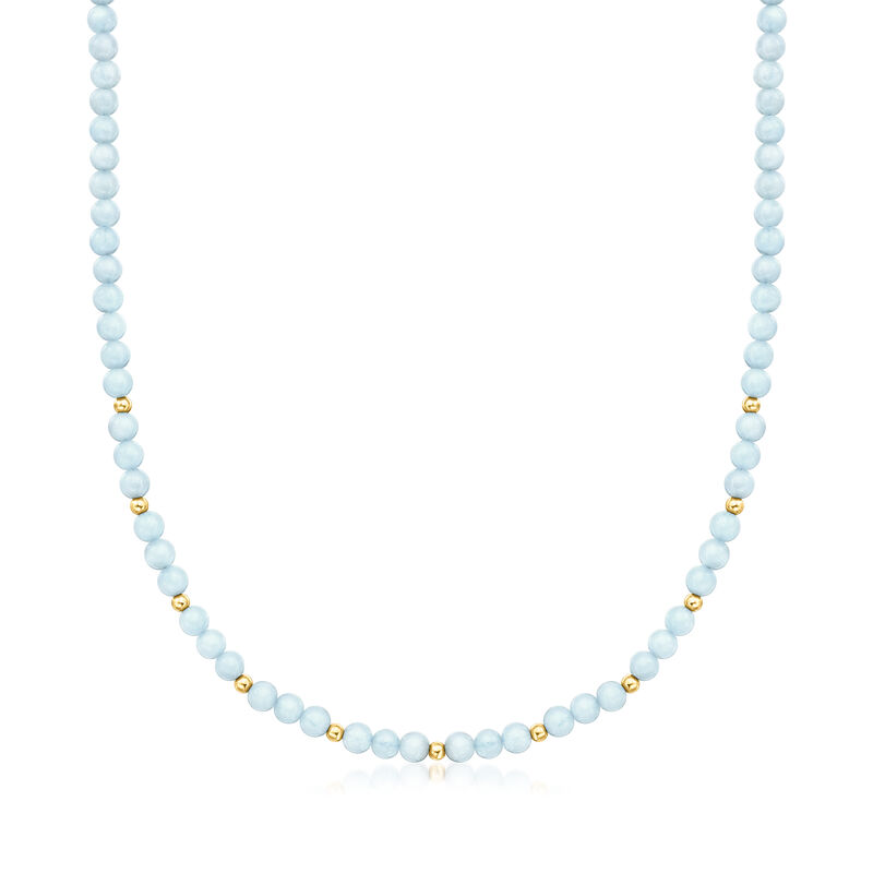 65.00 ct. t.w. Aquamarine Bead Necklace with 14kt Yellow Gold. 16&quot; image number 1