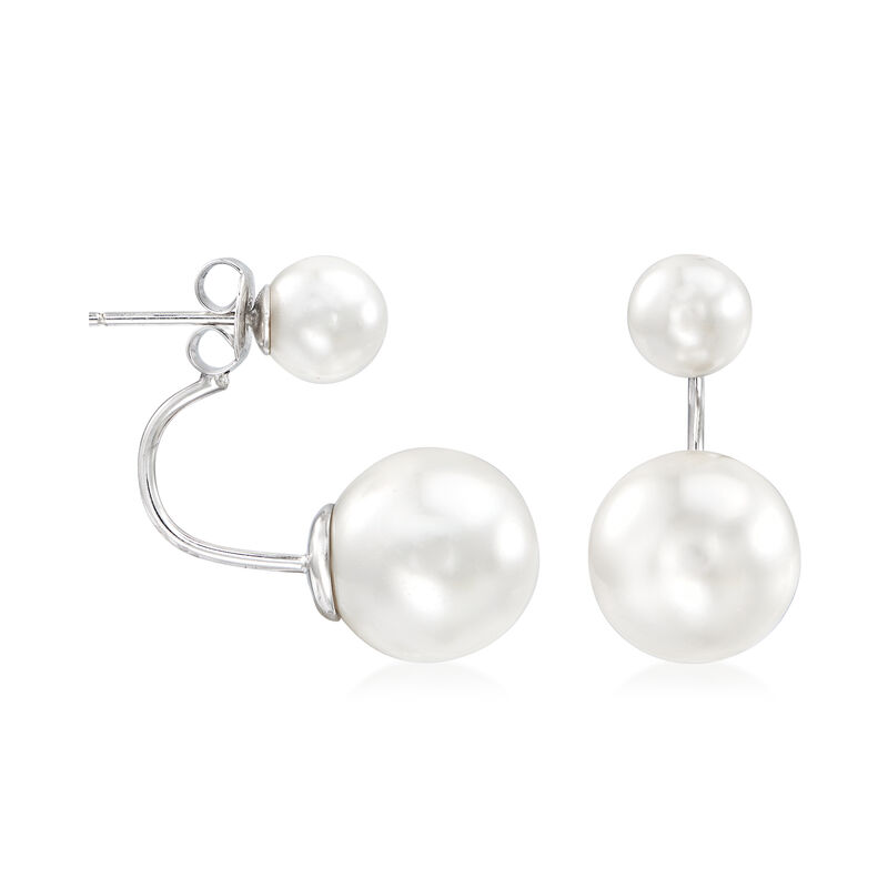 6.5-12.5mm Shell Pearl Front-Back Earrings in Sterling Silver image number 2