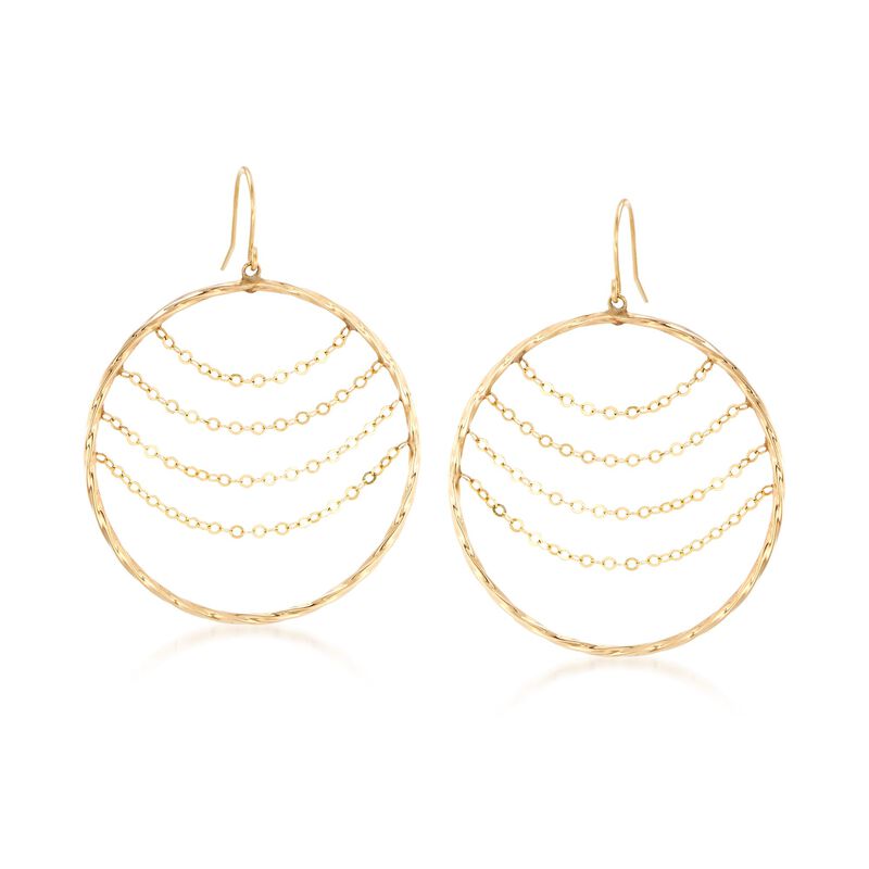 14kt Yellow Gold Twisted Open-Circle Drop Earrings with Draping Chains image number 0