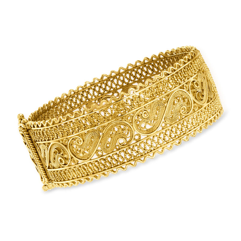 18kt Gold Over Sterling Wide Filigree Bangle Bracelet image number 2