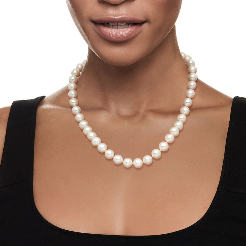 9.5-10.5mm Cultured Pearl Necklace with 14kt Yellow Gold. 18" image number 0