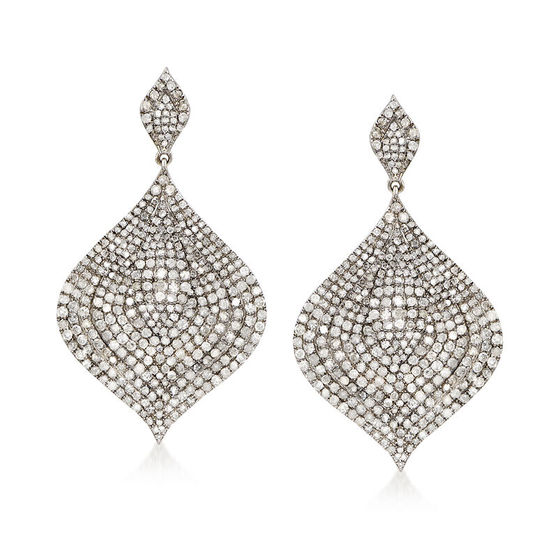 7.55 ct. t.w. Pave Diamond Drop Earrings in Sterling Silver image number 0