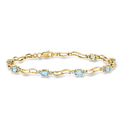 C. 2000 Vintage 1.75 ct. t.w. Sky Blue Topaz Link Bracelet with Diamonds in 10kt Yellow Gold