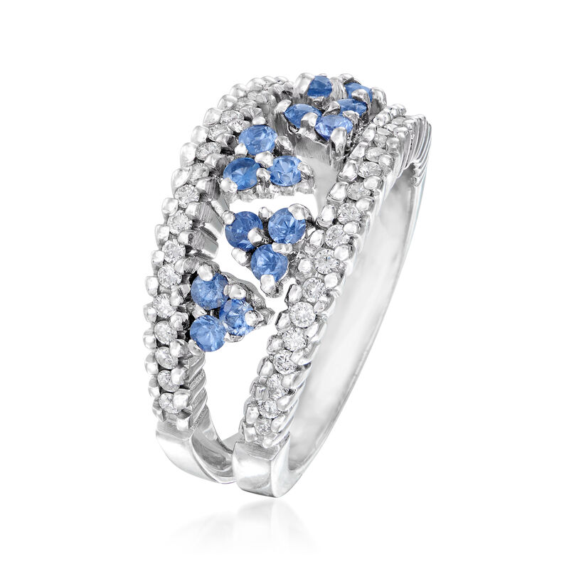 C. 1990 Vintage .75 ct. t.w. Sapphire and .55 ct. t.w. Diamond Cluster Ring in 18kt White Gold. Size 7 image number 2