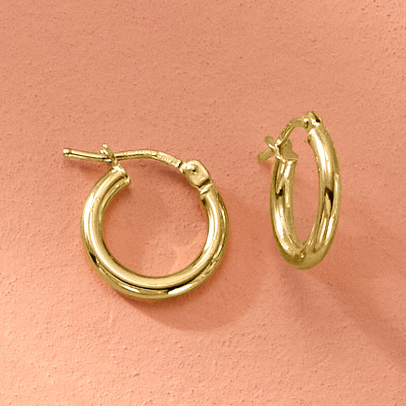 Italian 2mm 18kt Yellow Gold Huggie Hoop Earrings. 1/2" image number 3