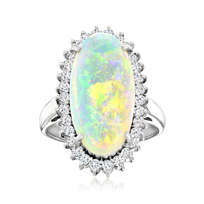 C. 1980 Vintage Opal and .57 ct. t.w. Diamond Cocktail Ring in Platinum. Size 5.75 image number 0