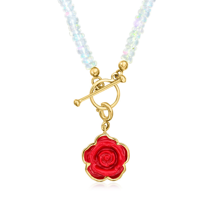 Red Enamel Rose Charm in 18kt Gold Over Sterling  image number 2