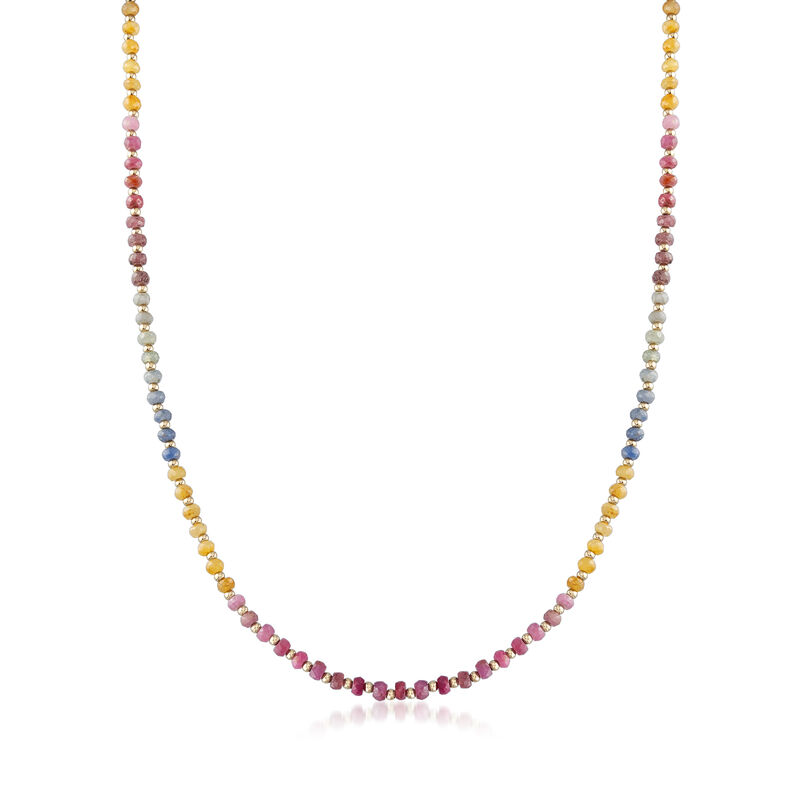 57.00 ct. t.w. Multicolored Sapphire Bead Necklace in 14kt Yellow Gold image number 0