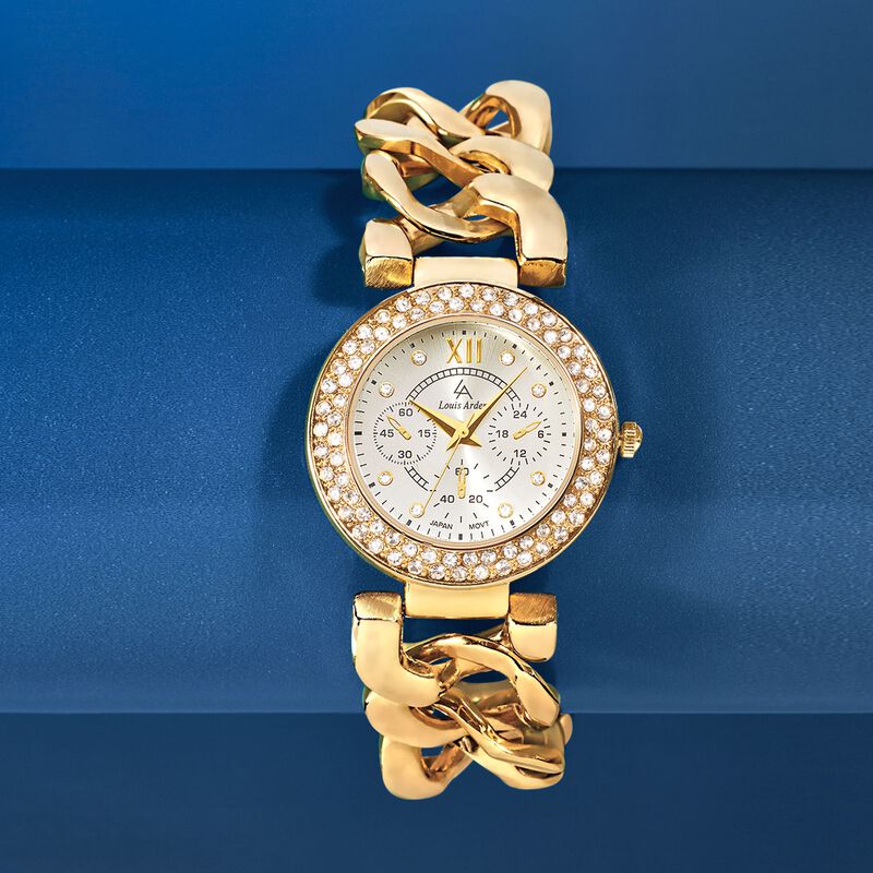 Louis Arden Women's 34mm Gold Plate Watch with Swarovski Crystals image number 1
