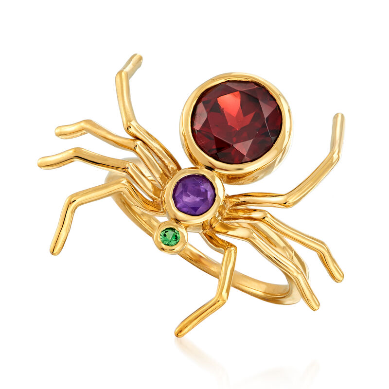 2.50 Carat Garnet and .20 Carat Amethyst Spider Ring with Tsavorite Accent in 18kt Gold Over Sterling image number 3