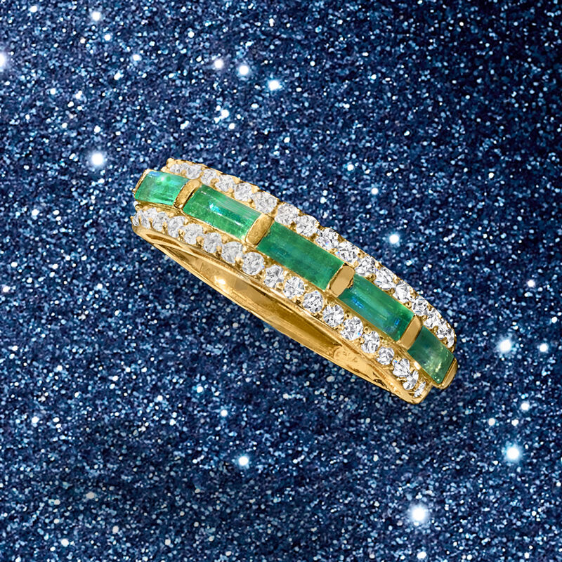 .80 ct. t.w. Emerald and .41 ct. t.w. Diamond Ring in 14kt Yellow Gold image number 3