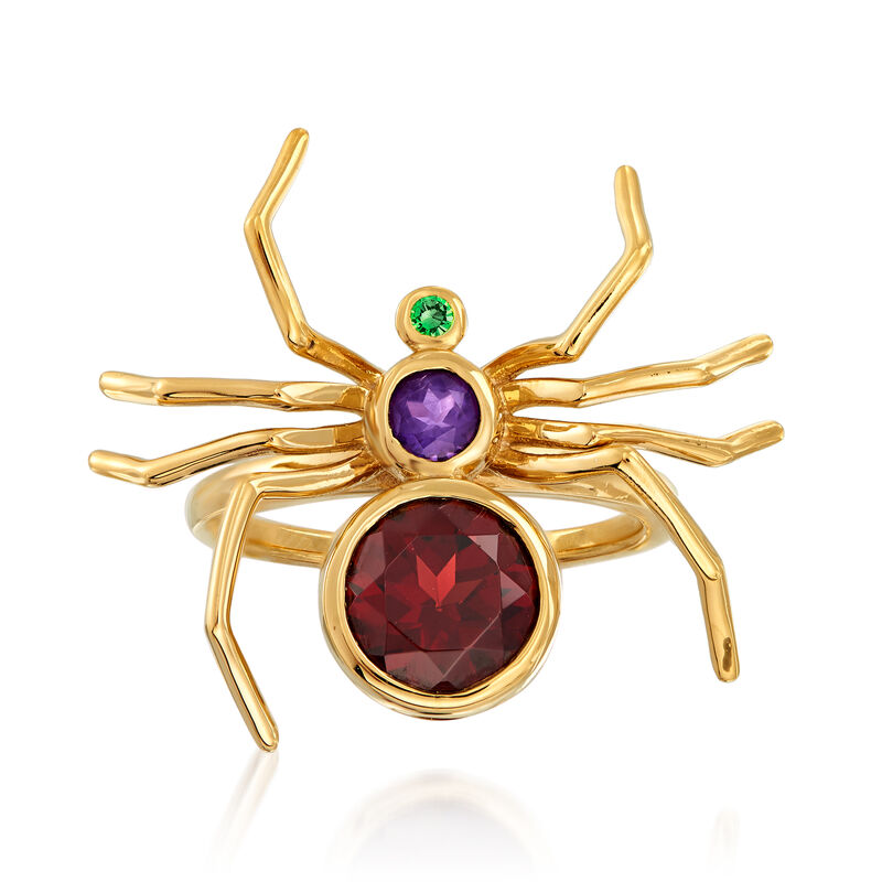2.50 Carat Garnet and .20 Carat Amethyst Spider Ring with Tsavorite Accent in 18kt Gold Over Sterling image number 0