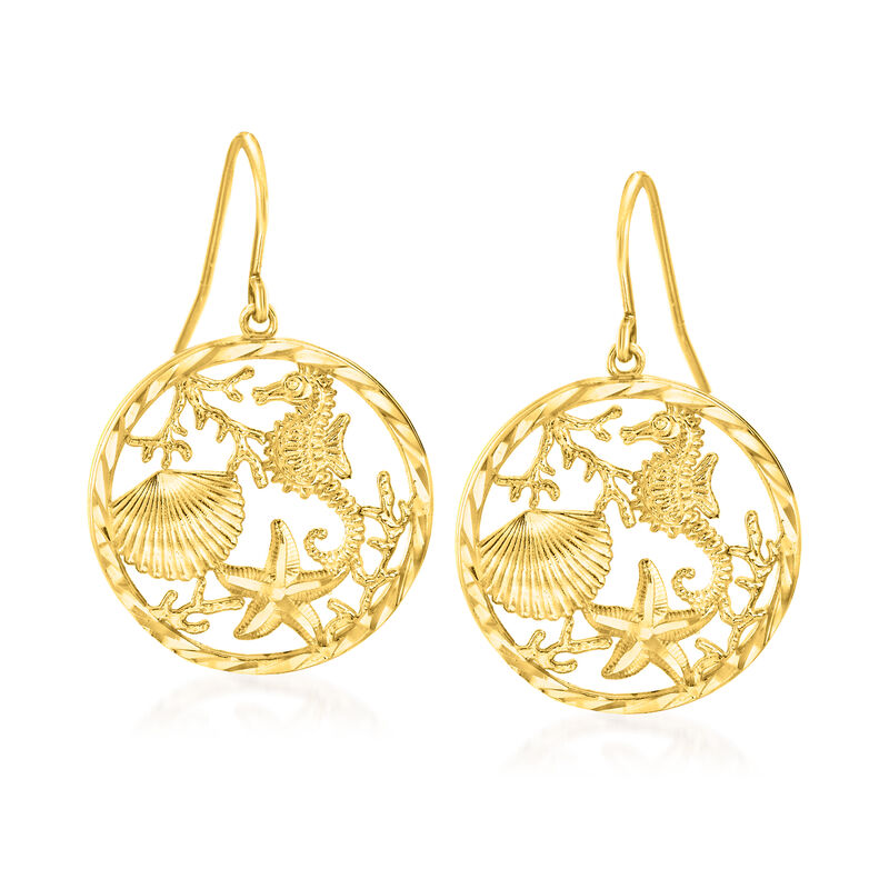 14kt Yellow Gold Sea Life Drop Earrings image number 0
