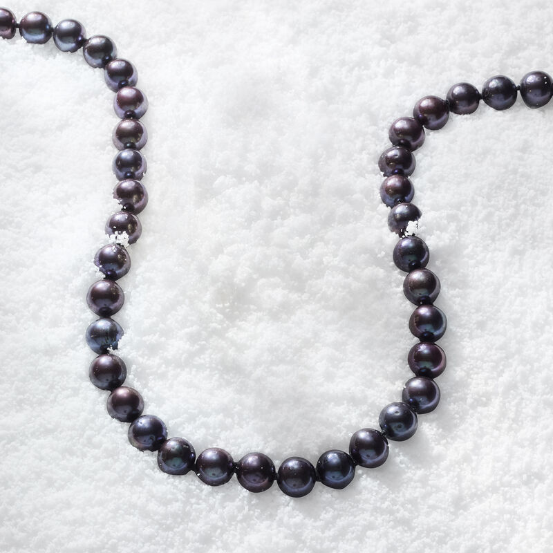9.5-10.5mm Black Cultured Pearl Necklace with 14kt Yellow Gold image number 6