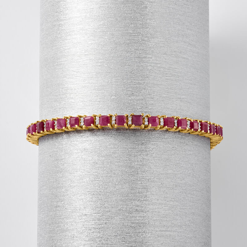 9.50 ct. t.w. Ruby Tennis Bracelet with .50 ct. t.w. Diamonds in 18kt Gold Over Sterling image number 2