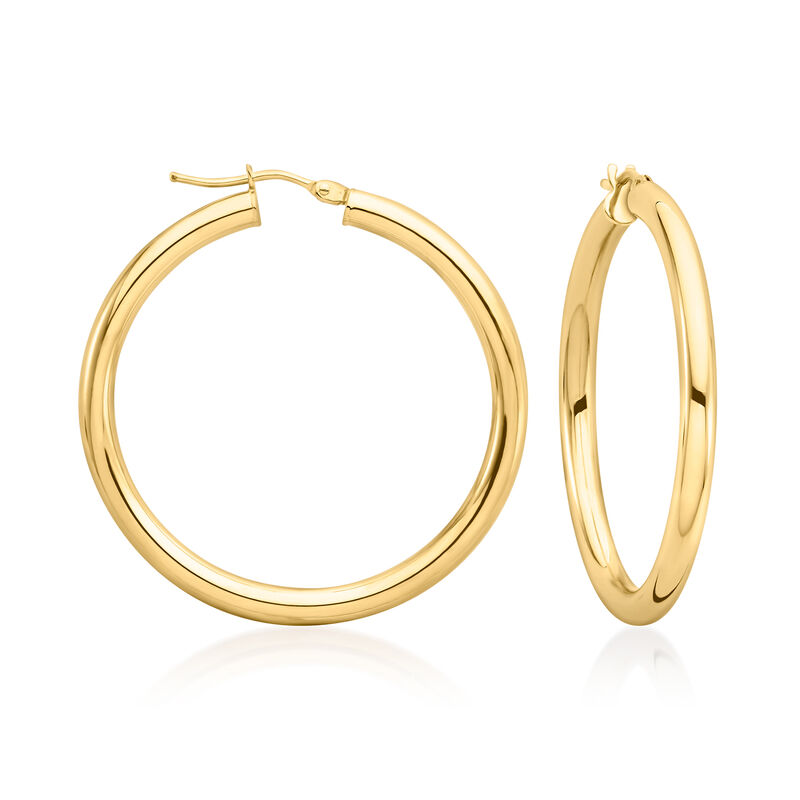 Italian 3mm 14kt Yellow Gold Hoop Earrings. 1 3/8&quot; image number 0