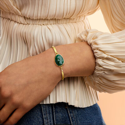 13.00 Carat Emerald Bangle Bracelet in 18kt Gold Over Sterling
