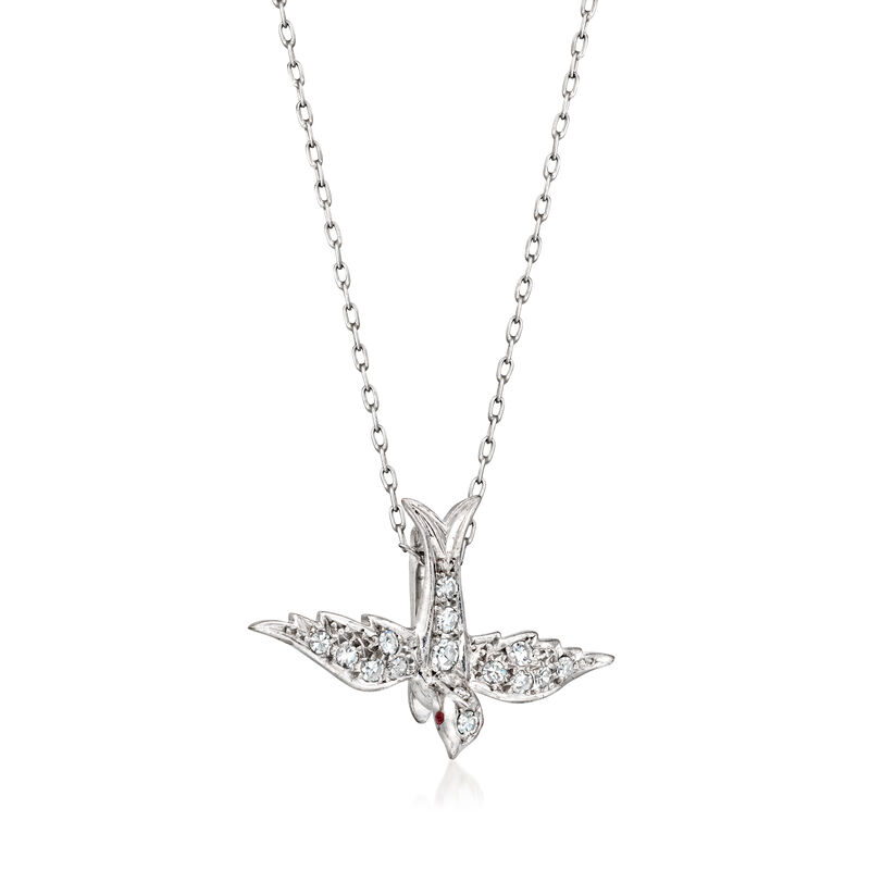 C. 1970 Vintage .35 ct. t.w. Diamond Bird Pendant Necklace with Rubies in 18kt White Gold. 17.75&quot; image number 2