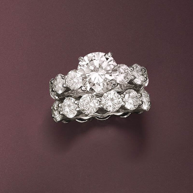 14.25 ct. t.w. CZ Bridal Set: Engagement and Wedding Rings in Sterling Silver image number 3