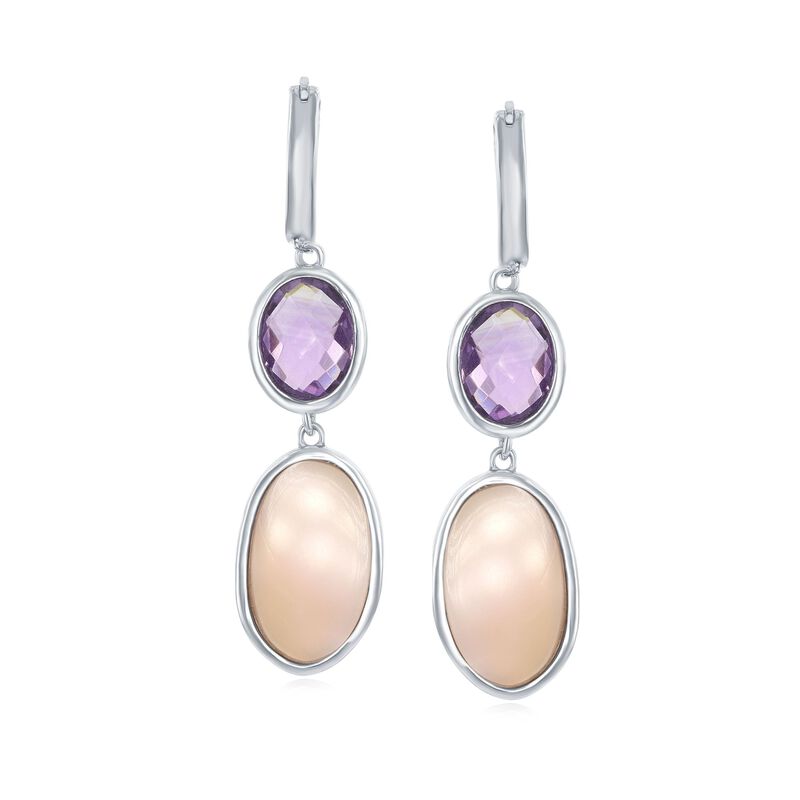 Pink Mother-of-Pearl and 3.30 ct. t.w. Amethyst Hoop Drop Earrings in Sterling Silver  image number 0