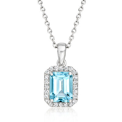 1.30 Carat Aquamarine Pendant Necklace with .20 ct. t.w. White Topaz in Sterling Silver