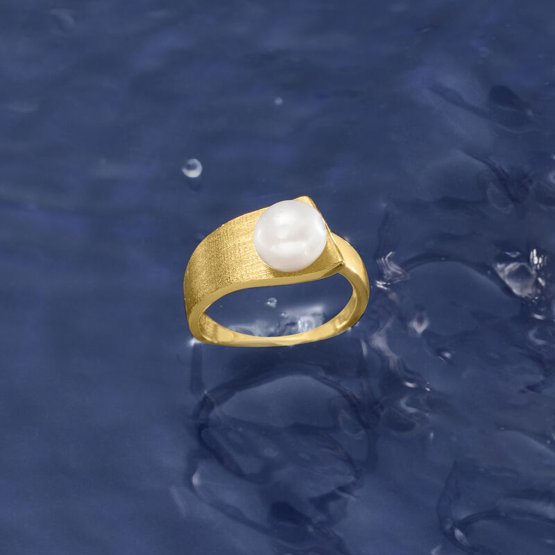 8-8.5mm Cultured Pearl Ring in 18kt Gold Over Sterling image number 3