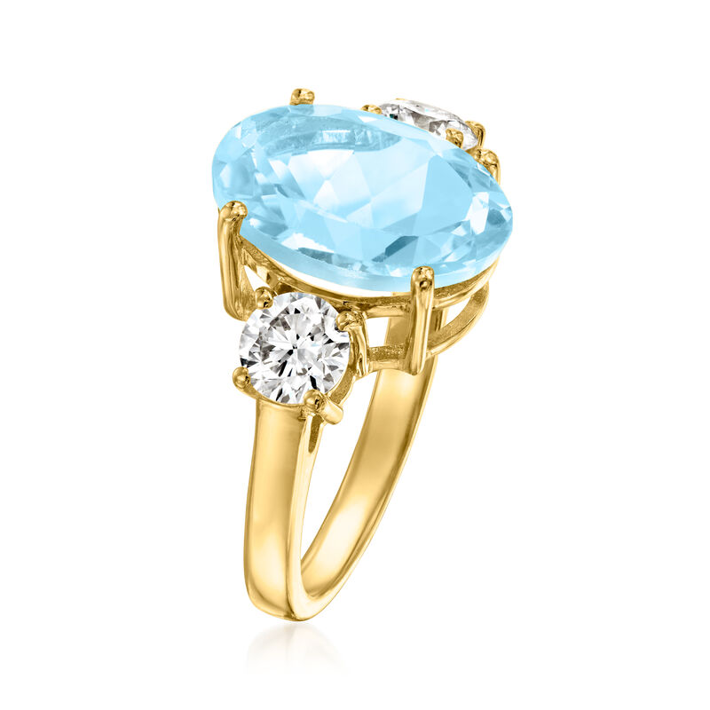 7.00 Carat Sky Blue Topaz Ring with 1.00 ct. t.w. Lab-Grown Diamonds in 18kt Gold Over Sterling image number 2