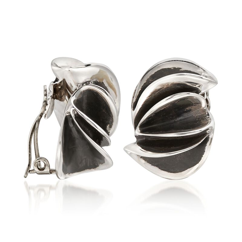 Zina Sterling Silver &quot;Contemporary&quot; Folded Sculpture Clip-On Earrings  image number 2