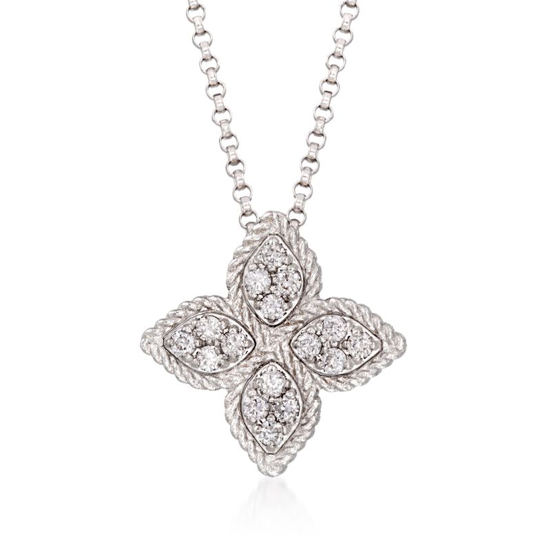 Roberto Coin &quot;Princess Flower&quot; .17 ct. t.w. Diamond Flower Necklace in 18kt White Gold. 16&quot; image number 1