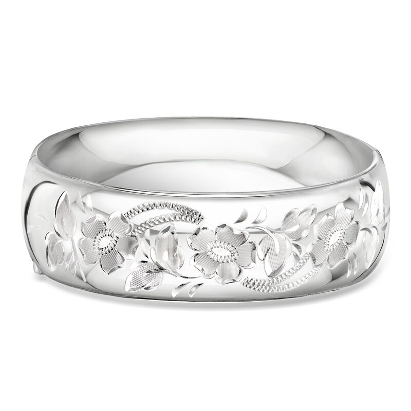 Sterling Silver Floral Wide Bangle Bracelet. 7" image number 0