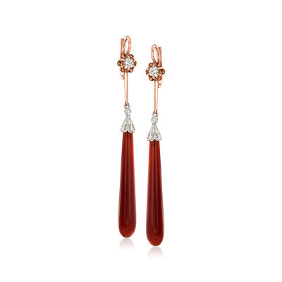 C. 1915 Vintage Carnelian and .26 ct. t.w. Diamond Teardrop Earrings in Platinum and 10kt Rose Gold