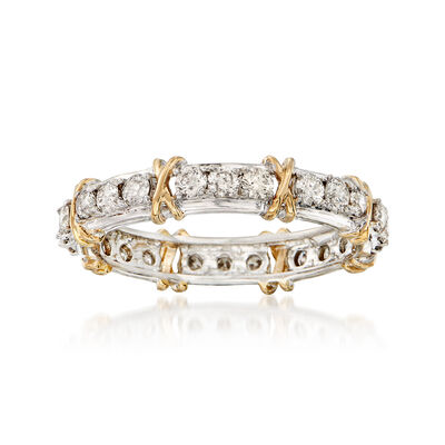 1.00 ct. t.w. Diamond X Eternity Band in Sterling Silver and 14kt Gold