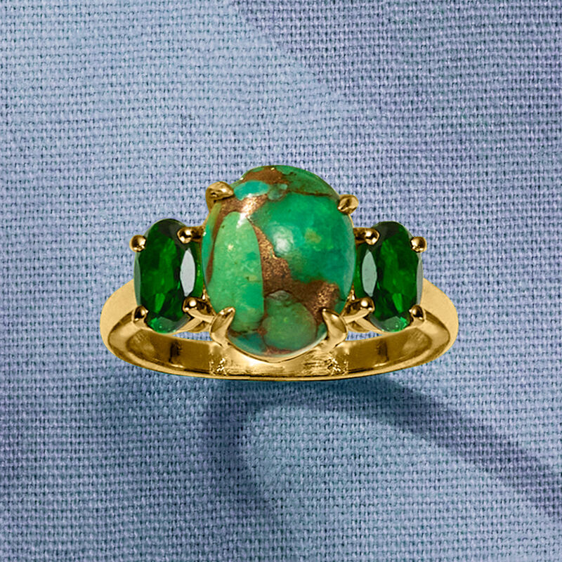 Green Turquoise Ring with .80 ct. t.w. Chrome Diopside in 18kt Gold Over Sterling image number 3