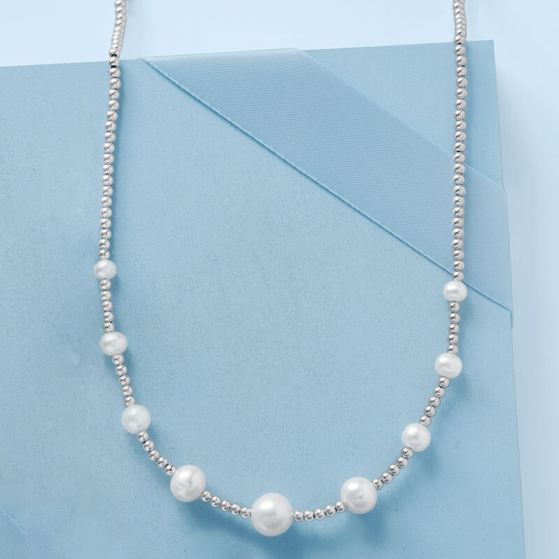 5-10.5mm Graduated Cultured Pearl and Sterling Silver Bead Necklace image number 5