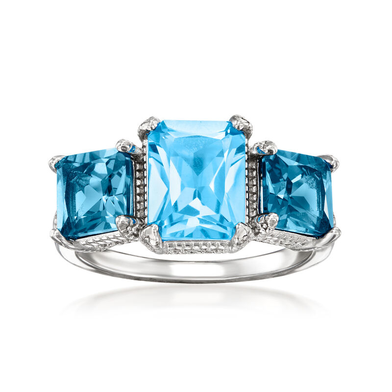 2.80 Carat Swiss Blue Topaz Ring with 2.40 ct. t.w. London Blue Topaz and .30 ct. t.w. White Zircon in Sterling Silver. Size 6 image number 0