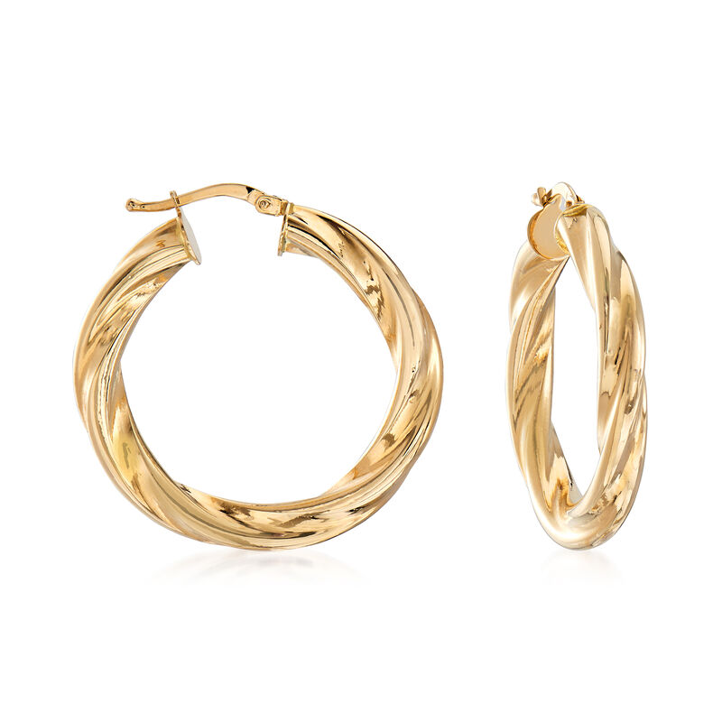 Italian 14kt Yellow Gold Twisted Hoop Earrings image number 0