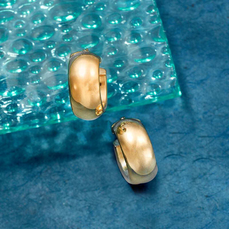 14kt Yellow Gold Shiny Wide Hoop Earrings. 5/8&quot; image number 2