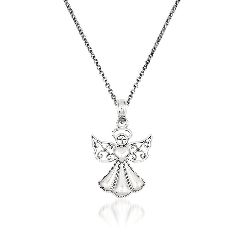 14kt White Gold Guardian Angel Pendant Necklace image number 0