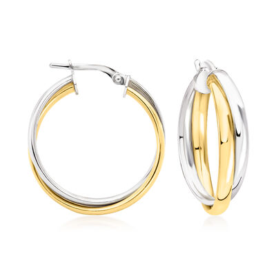 Italian Sterling Silver and 18kt Gold Over Sterling Double-Hoop Earrings