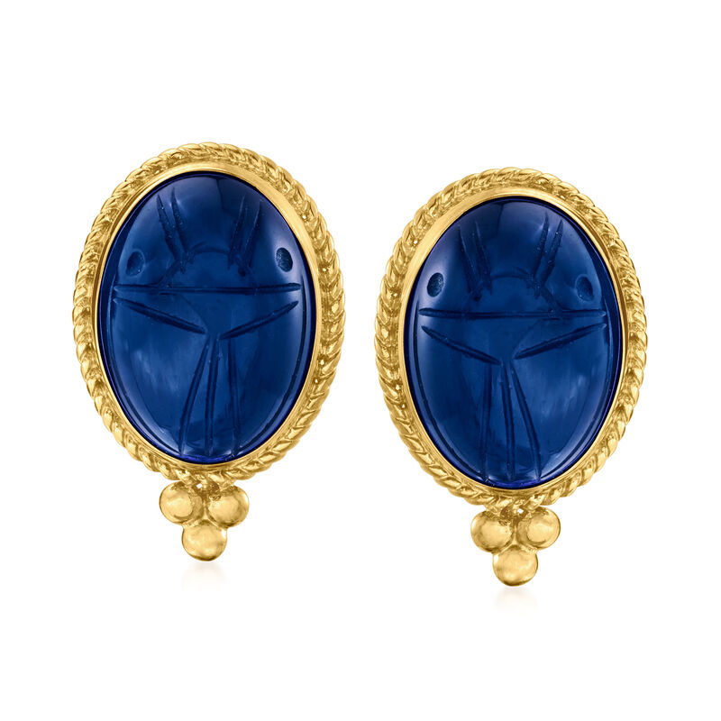 Blue Chalcedony Scarab Earrings in 18kt Gold Over Sterling image number 0