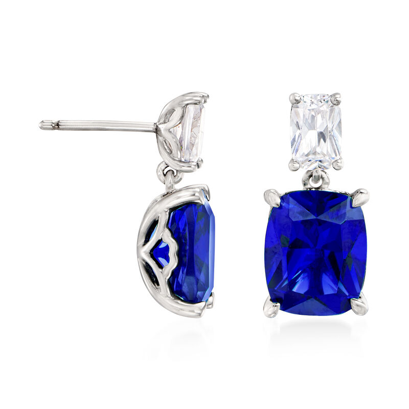 8.50 ct. t.w. Simulated Sapphire and 1.10 ct. t.w. CZ Drop Earrings in Sterling Silver image number 2