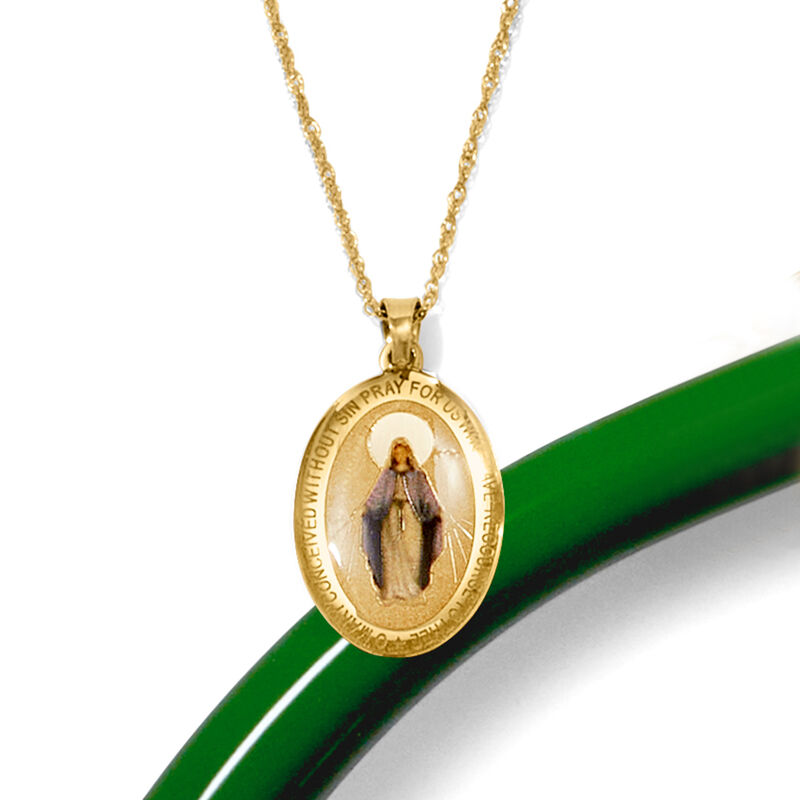 14kt Yellow Gold Miraculous Medal Pendant Necklace with Multicolored Enamel image number 3