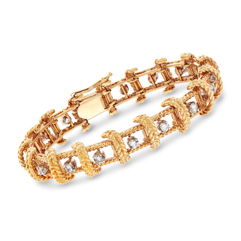 C. 1970 Vintage 2.55 ct. t.w. Diamond Roped Bracelet in 18kt Yellow Gold image number 0