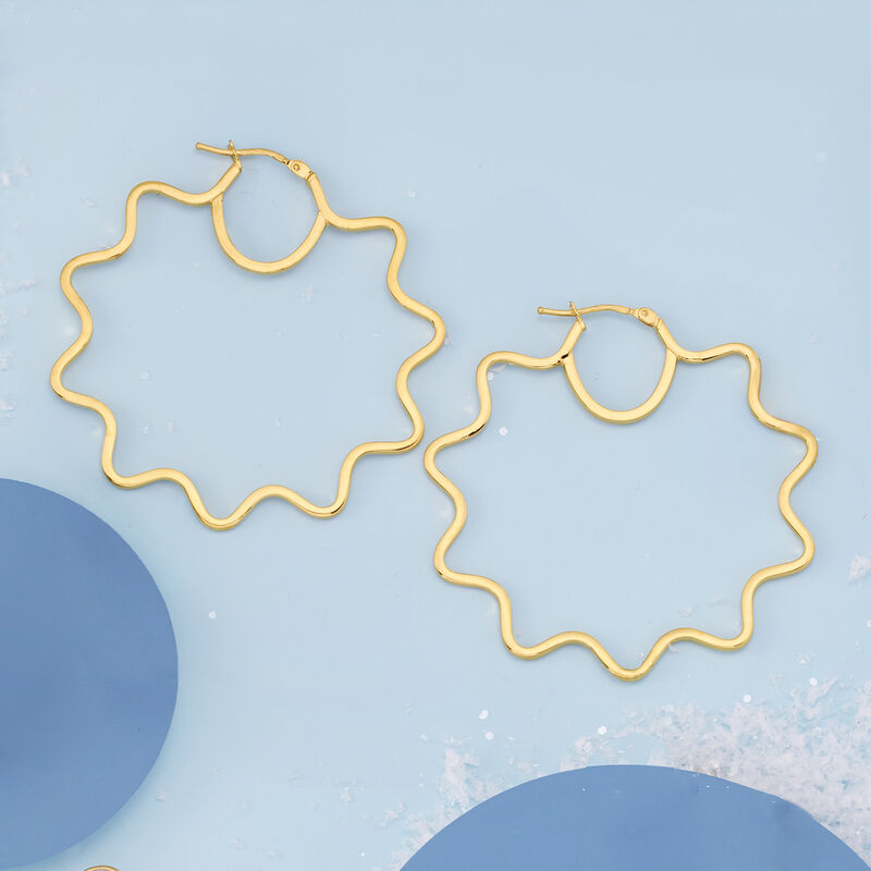 Italian 14kt Yellow Gold Wavy Hoop Earrings. 1 3/4&quot; image number 2