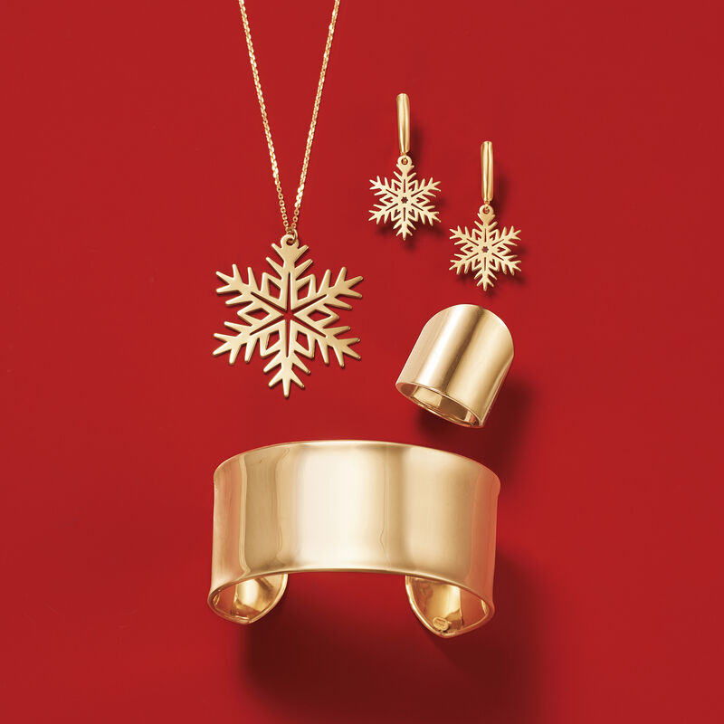 14kt Yellow Gold Large Snowflake Drop Necklace image number 2