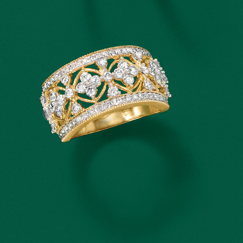 1.00 ct. t.w. Diamond Floral Ring in 14kt Yellow Gold image number 4