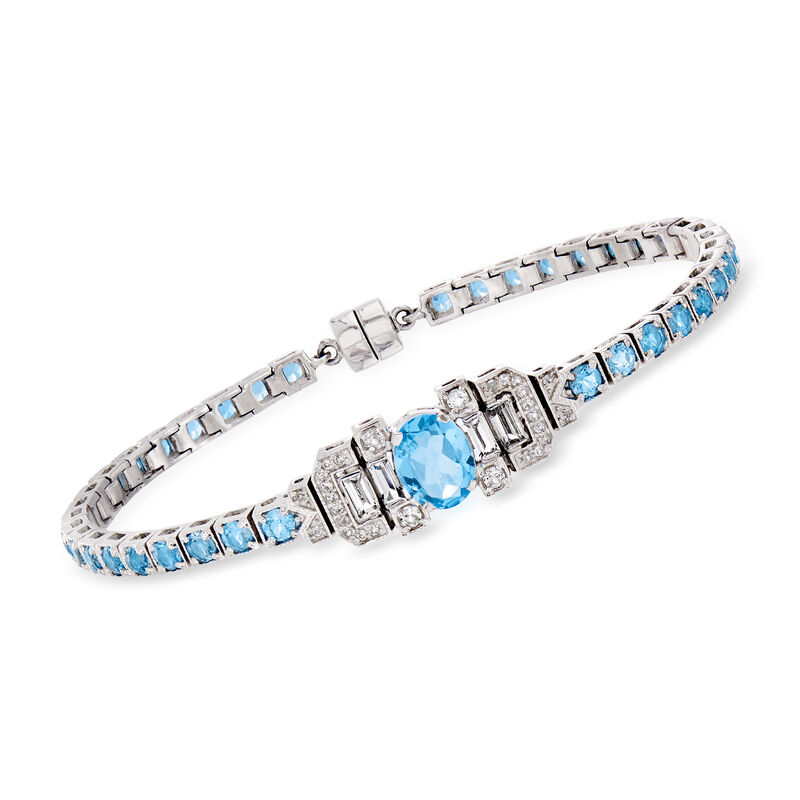6.20 ct. t.w. Swiss Blue Topaz and .90 ct. t.w. White Topaz Bracelet in Sterling Silver with Magnetic Clasp image number 0