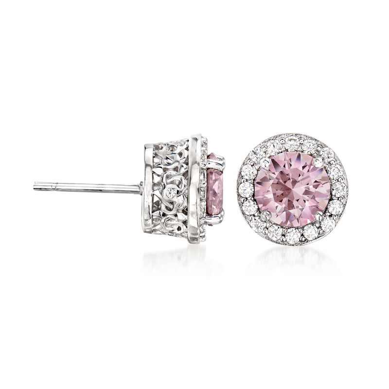 2.50 ct. t.w. Swarovski Morganite CZ and .54 ct. t.w. Swarovski CZ Stud Earrings in Sterling Silver image number 2