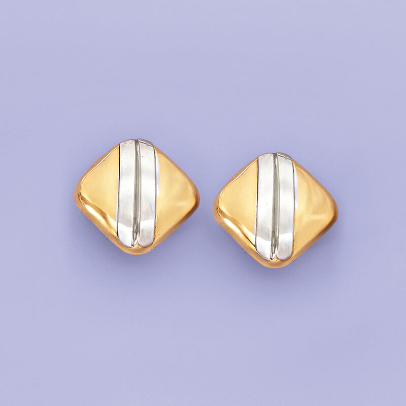 Italian 14kt Two-Tone Gold Striped Earrings image number 3