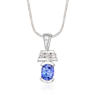 C. 1990 Vintage 1.55 Carat Tanzanite Pendant Necklace with .20 ct. t.w. Diamonds in 14kt White Gold